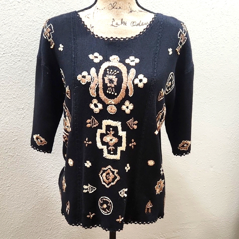 Embroidered Black and Gold Women's Top